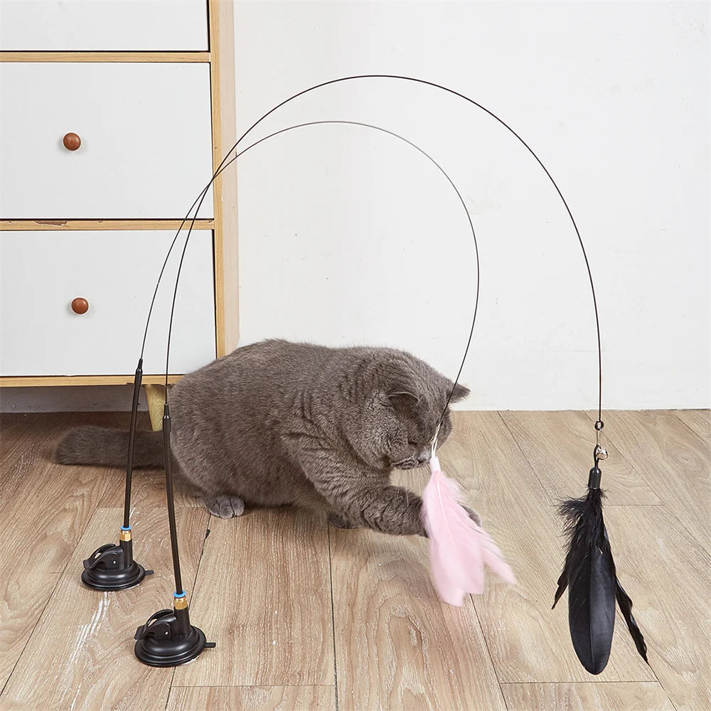 Cat Toy Teasing Stick with Feathers & Bell