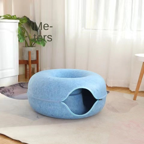 Felt Donut Cat Bed with Zipper Cat Tunnel