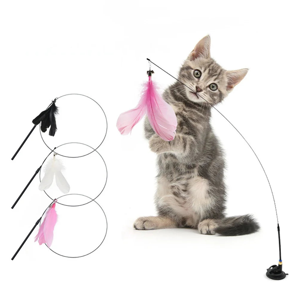 Cat Toy Teasing Stick with Feathers & Bell