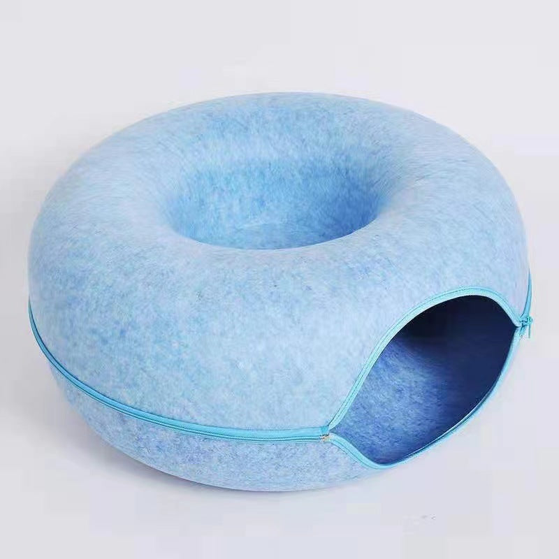 Felt Donut Cat Bed with Zipper Cat Tunnel