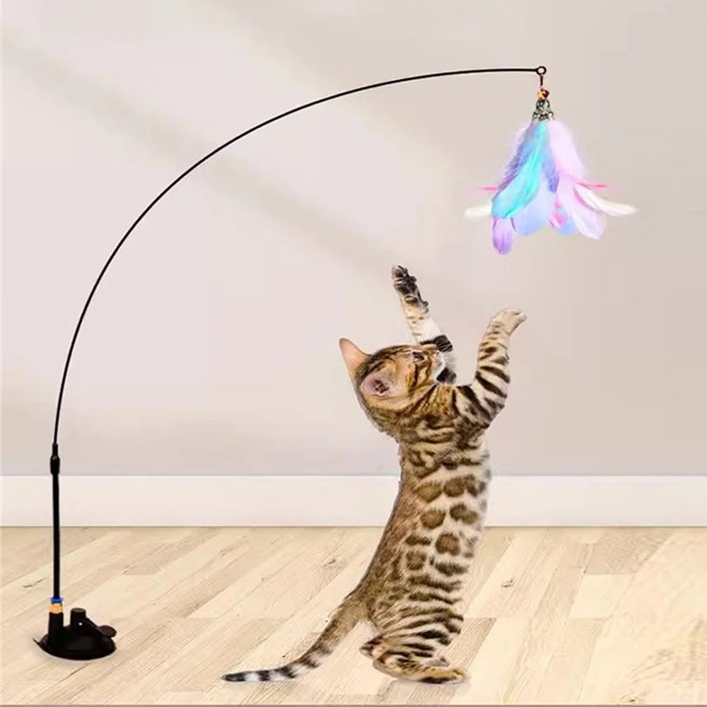 Cat Toy Teasing Stick with Feathers & Bell