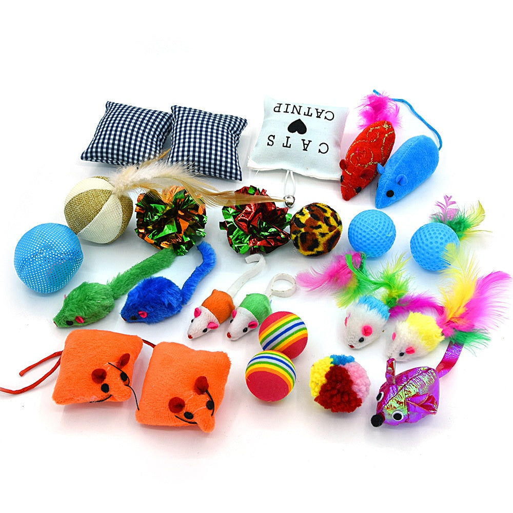 Pet Cat Toy Set Catnip Bag Rainbow Ball 24-Piece