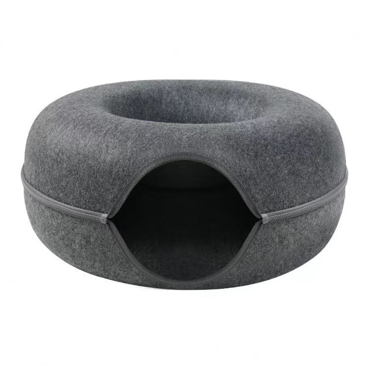 Felt Donut Cat Bed with Zipper Cat Tunnel