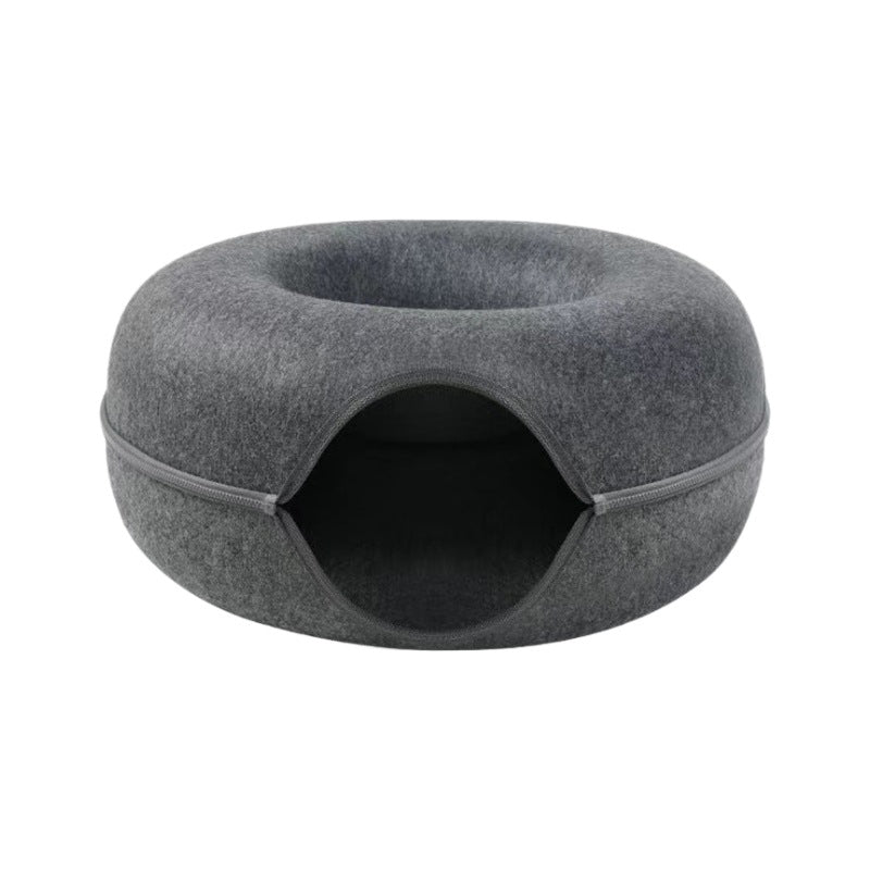 Felt Donut Cat Bed with Zipper Cat Tunnel