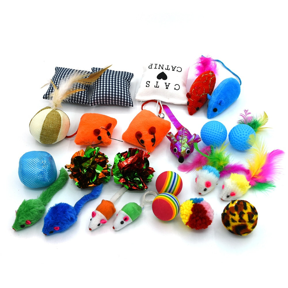 Pet Cat Toy Set Catnip Bag Rainbow Ball 24-Piece
