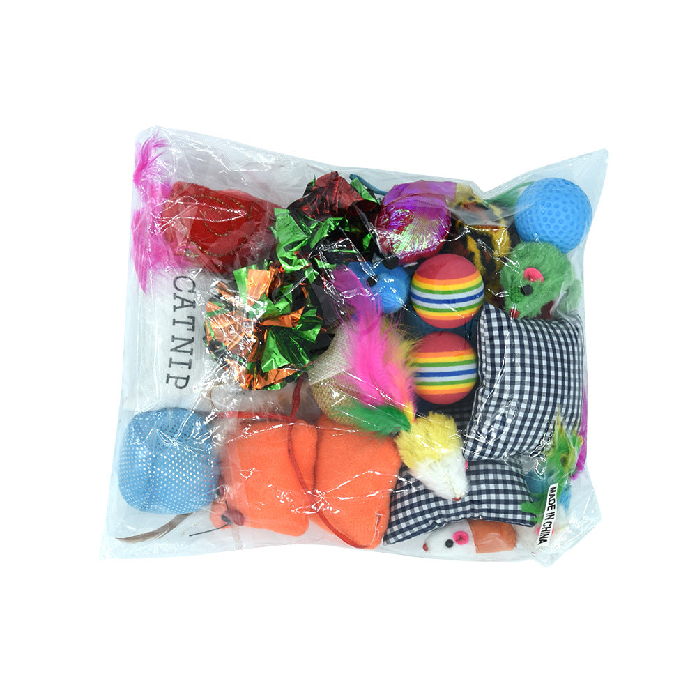 Pet Cat Toy Set Catnip Bag Rainbow Ball 24-Piece