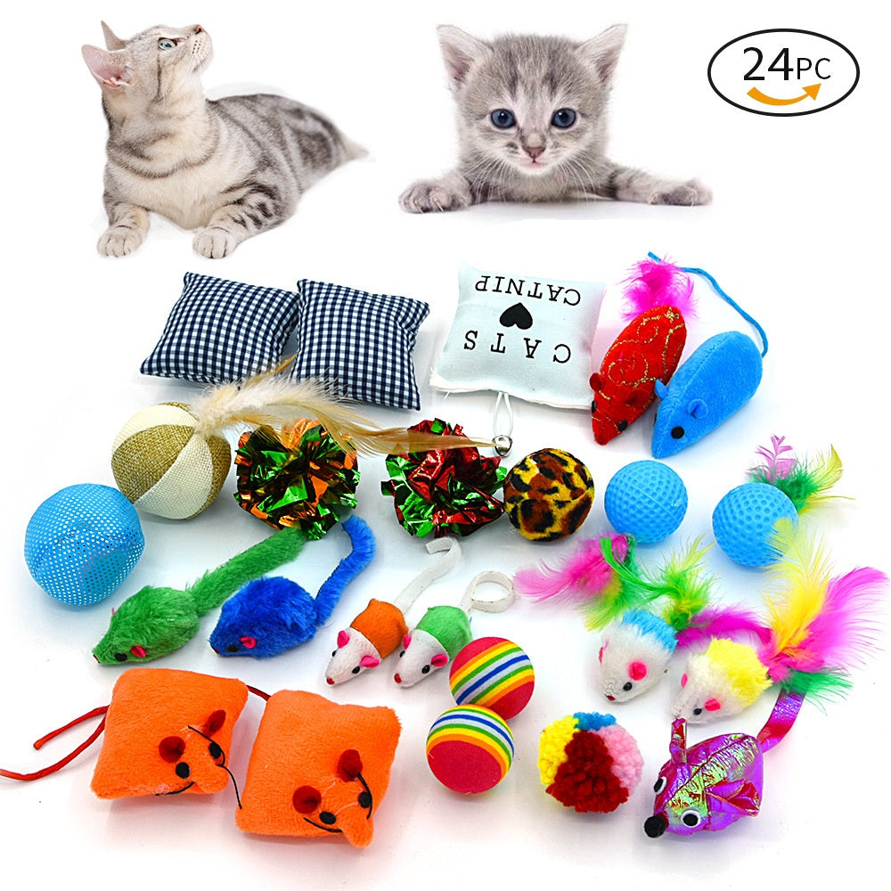 Pet Cat Toy Set Catnip Bag Rainbow Ball 24-Piece