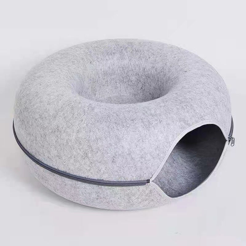 Felt Donut Cat Bed with Zipper Cat Tunnel