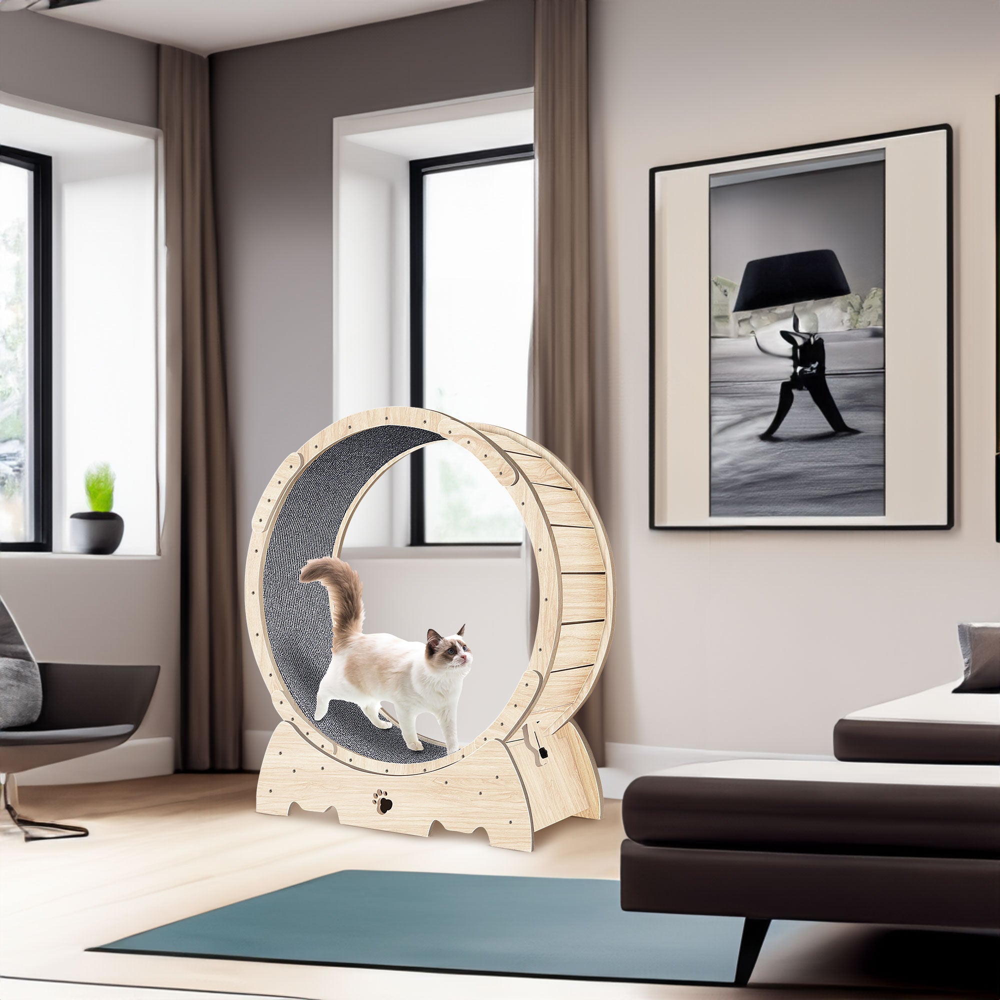 Cat Exercise Wheel 37" Natural Wood